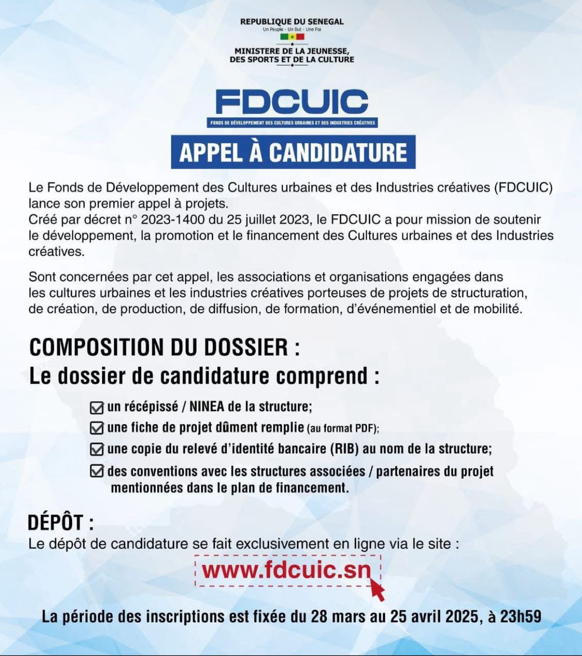 FDCUIC : APPEL A CANDIDATURE